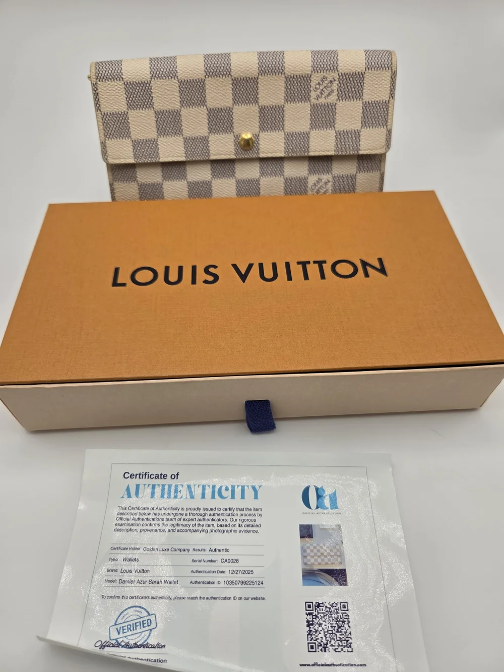 Authentic Preloved Louis Vuitton Damier Azur Sarah Wallet W Box Dust Bag & COA